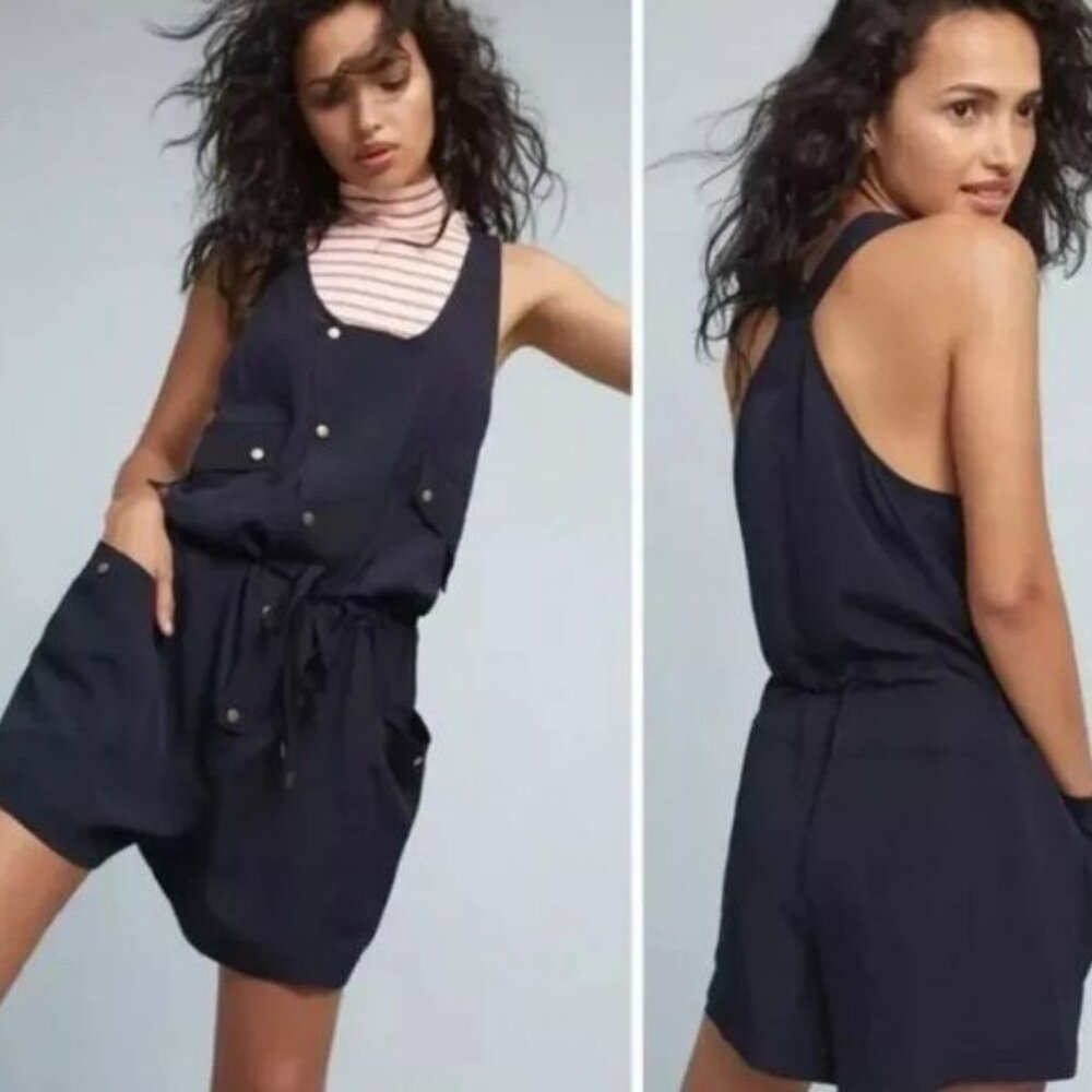 Anthropologie Elevenses Dree Utility Romper navy blue  size Large NWT